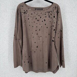 Beate Heymann Womens Distressed Faux Suede Top Size 12 Brown Gray Designer Hobo